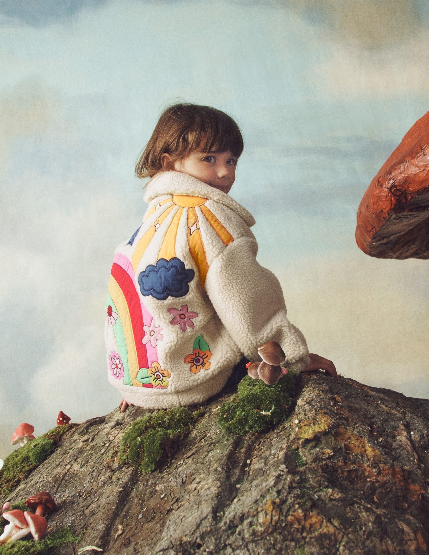 Collared Borg Jacket-Ivory Borg Logo