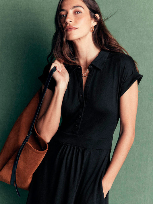 Fae Jersey Shirt Dress-Black