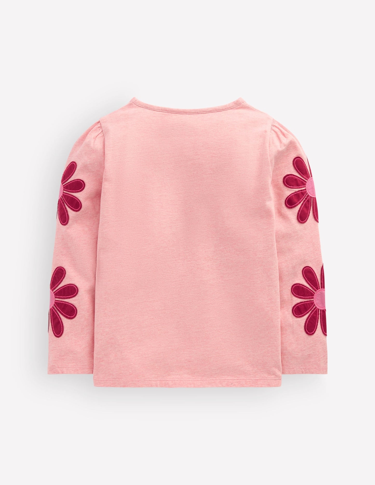Puff Sleeve Appliqué  T-shirt-Pink Marl Flowers