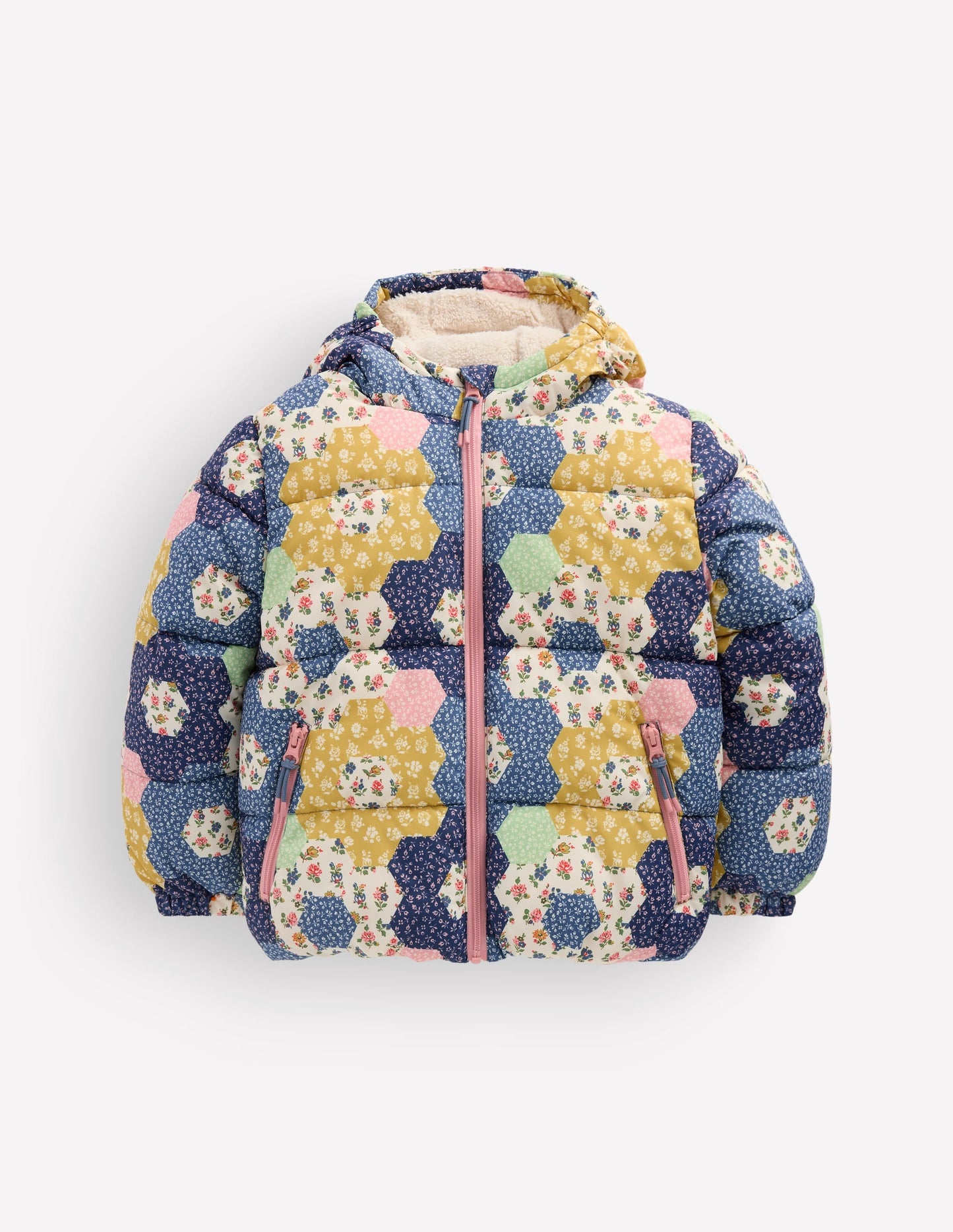 Fun Padded Coat-Patchwork Flowers