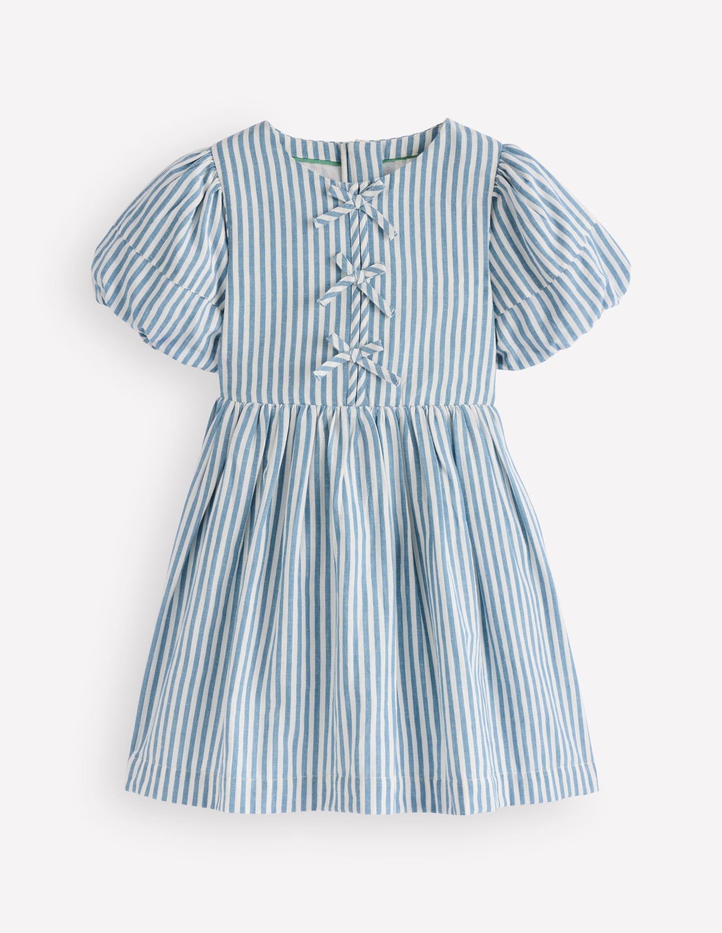 Bow Front Woven Dress-Blue Stripe