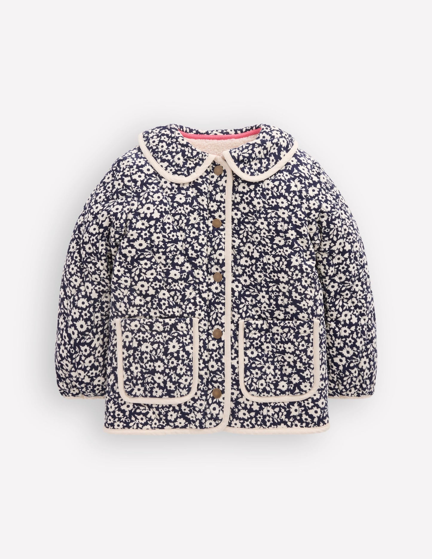 Quilted Cord Jacket-Navy Floral Print