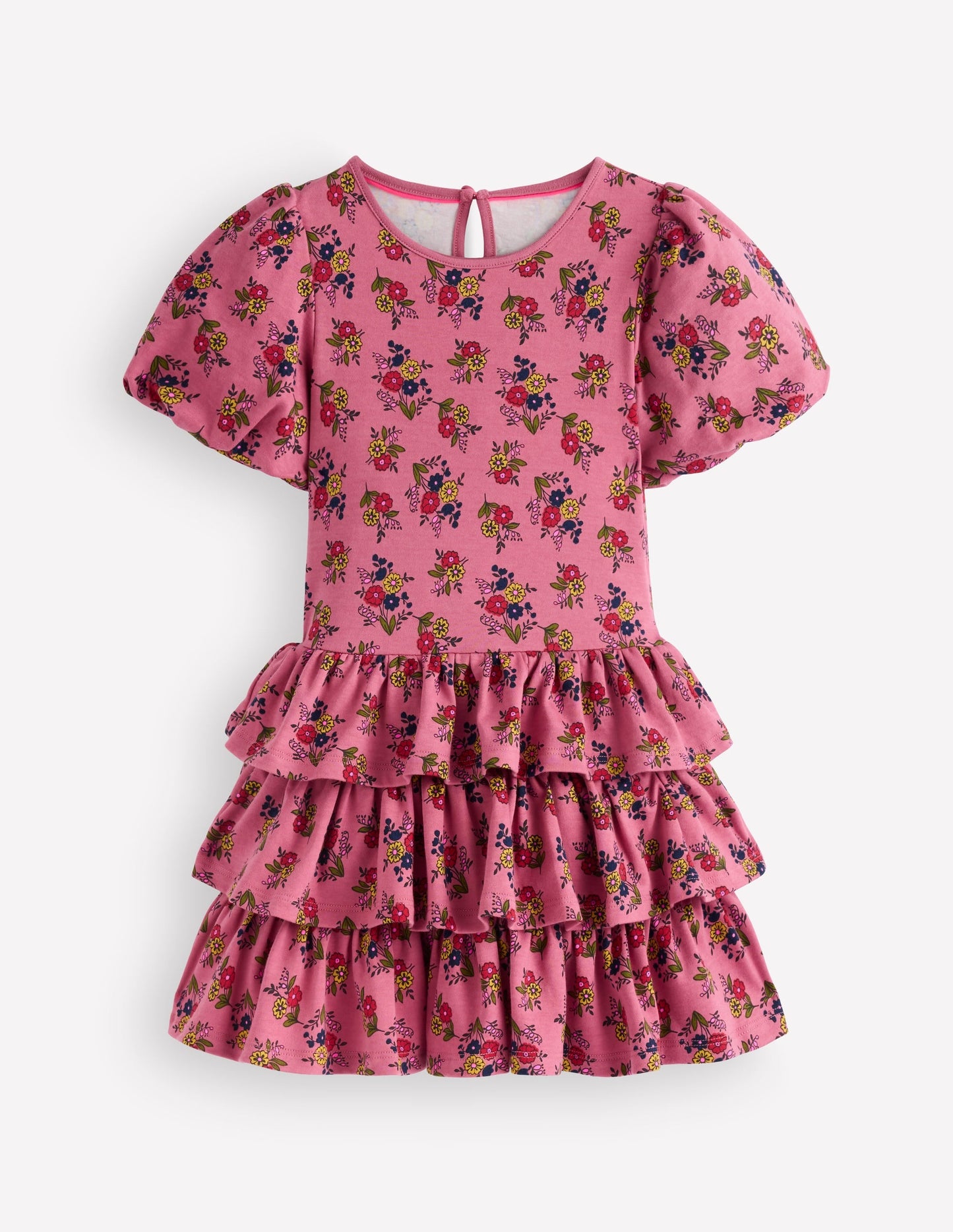 Ruffle Skirt Jersey Dress-Formica Pink Floral Bunches