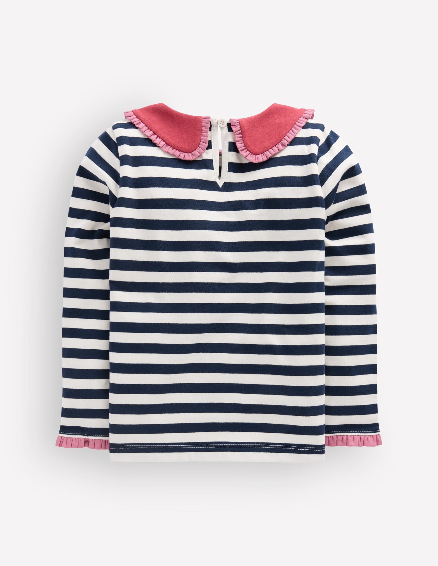 Collared Breton Jersey Top-Ivory and Navy Stripe