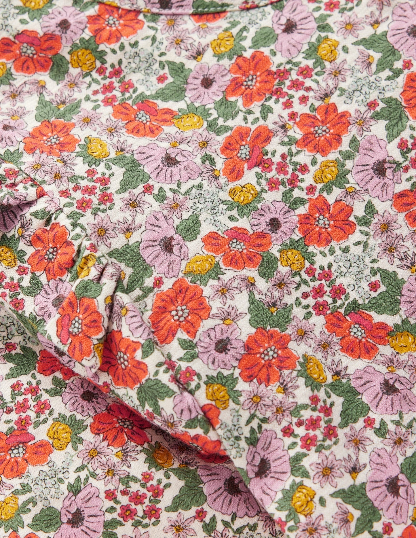 Frill Sleeve Slub Top-Soft Cream Garden Flowerbed