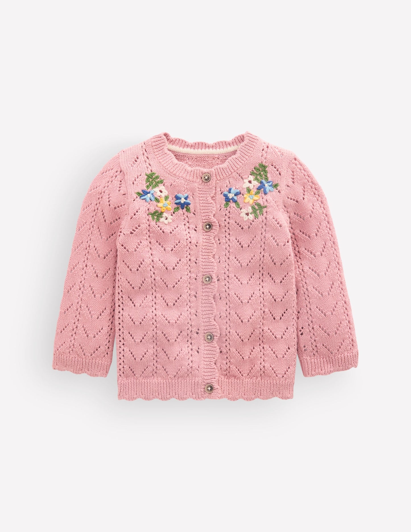 Embroidered Cotton Cardigan-Vintage Pink Mini Embroidered