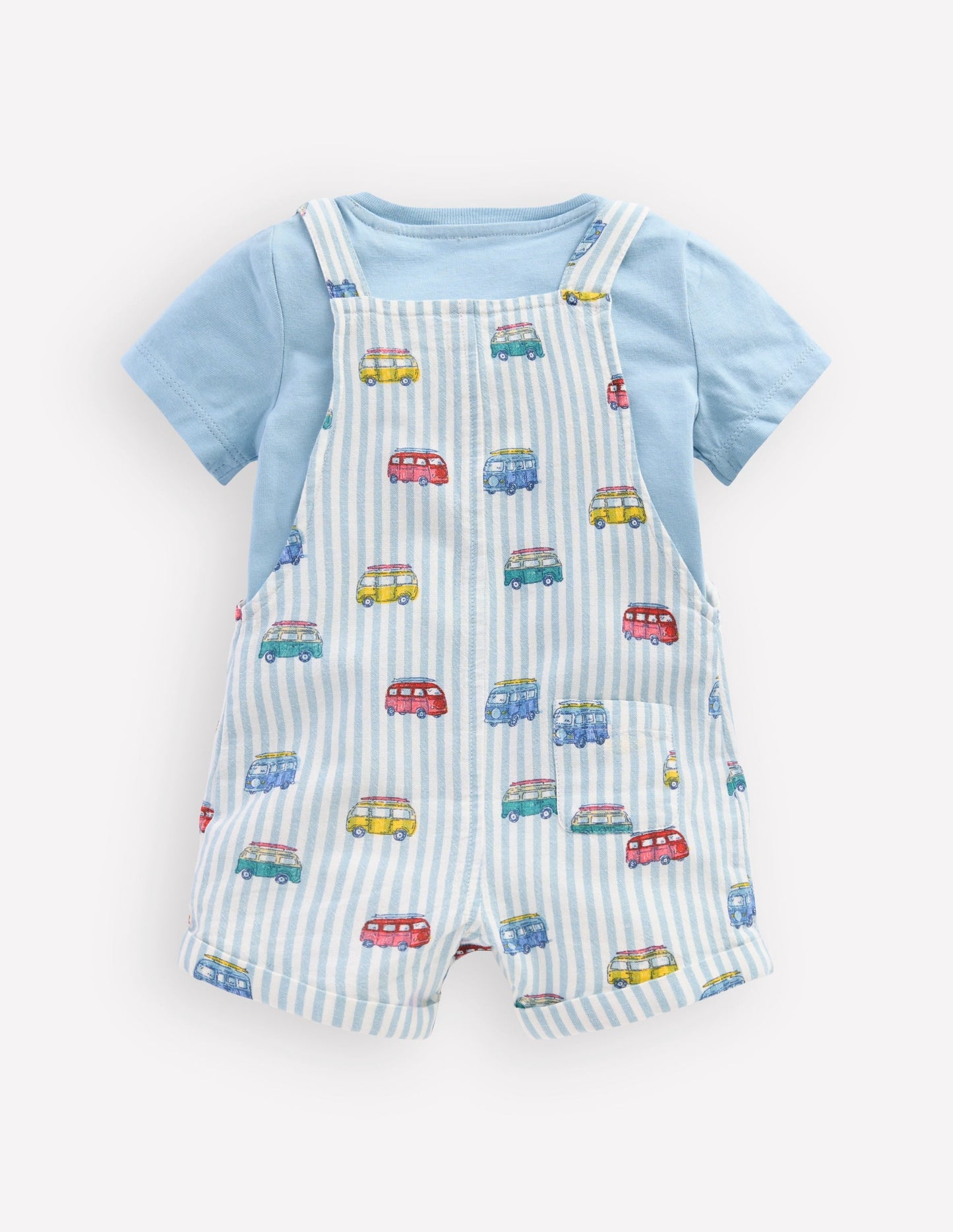 Short Woven Dungaree Set-Silver Lake Blue Camper Vans