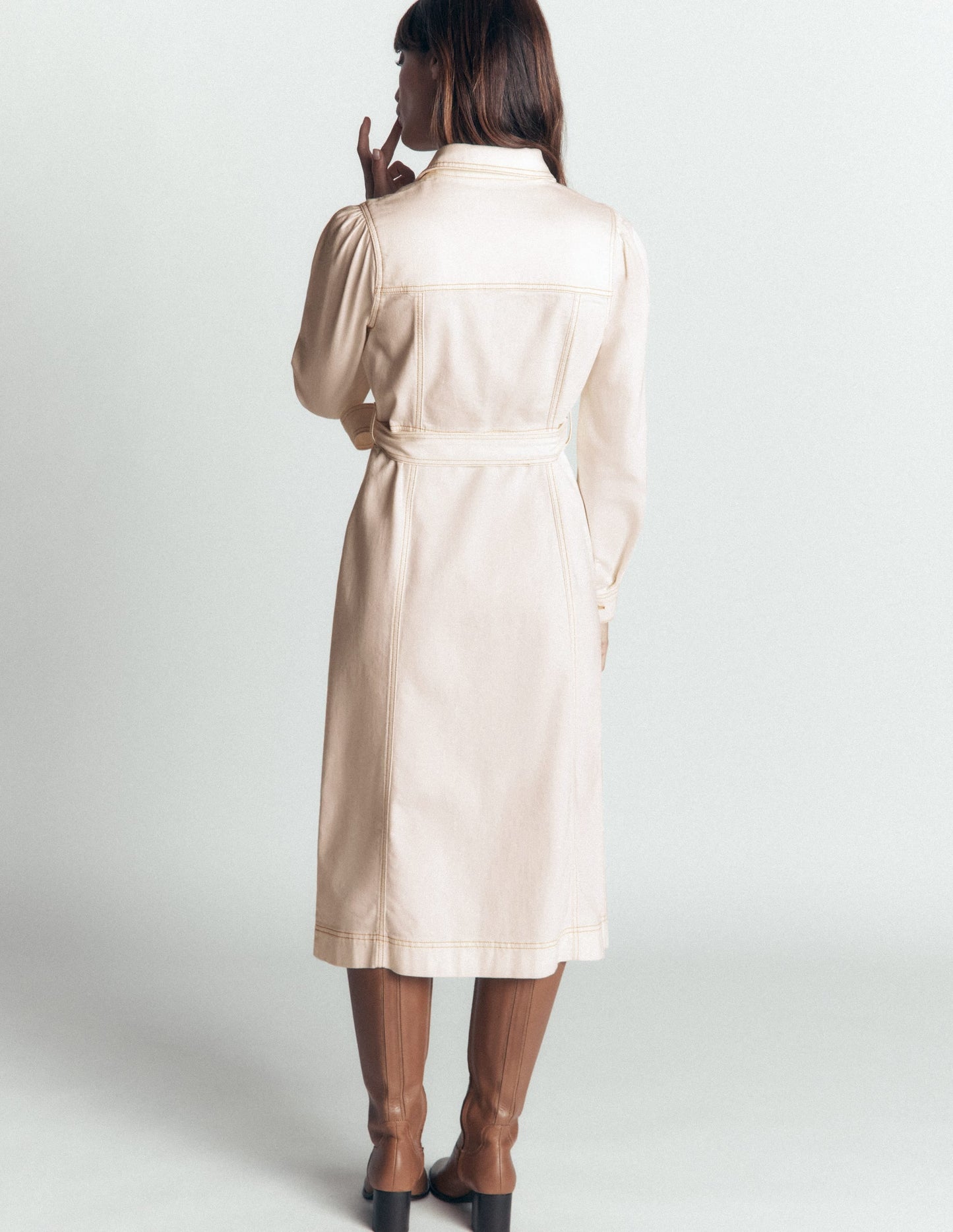 Belted Denim Midi Dress-Ecru Denim