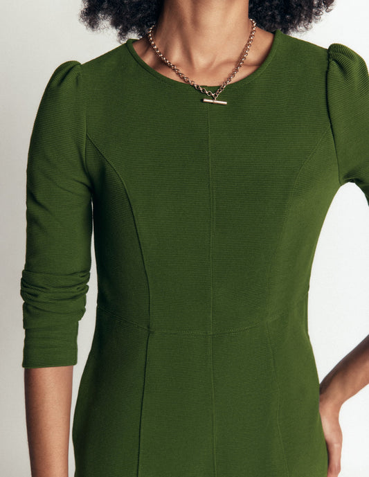 Marla Seamed Ottoman Dress-Green Fir