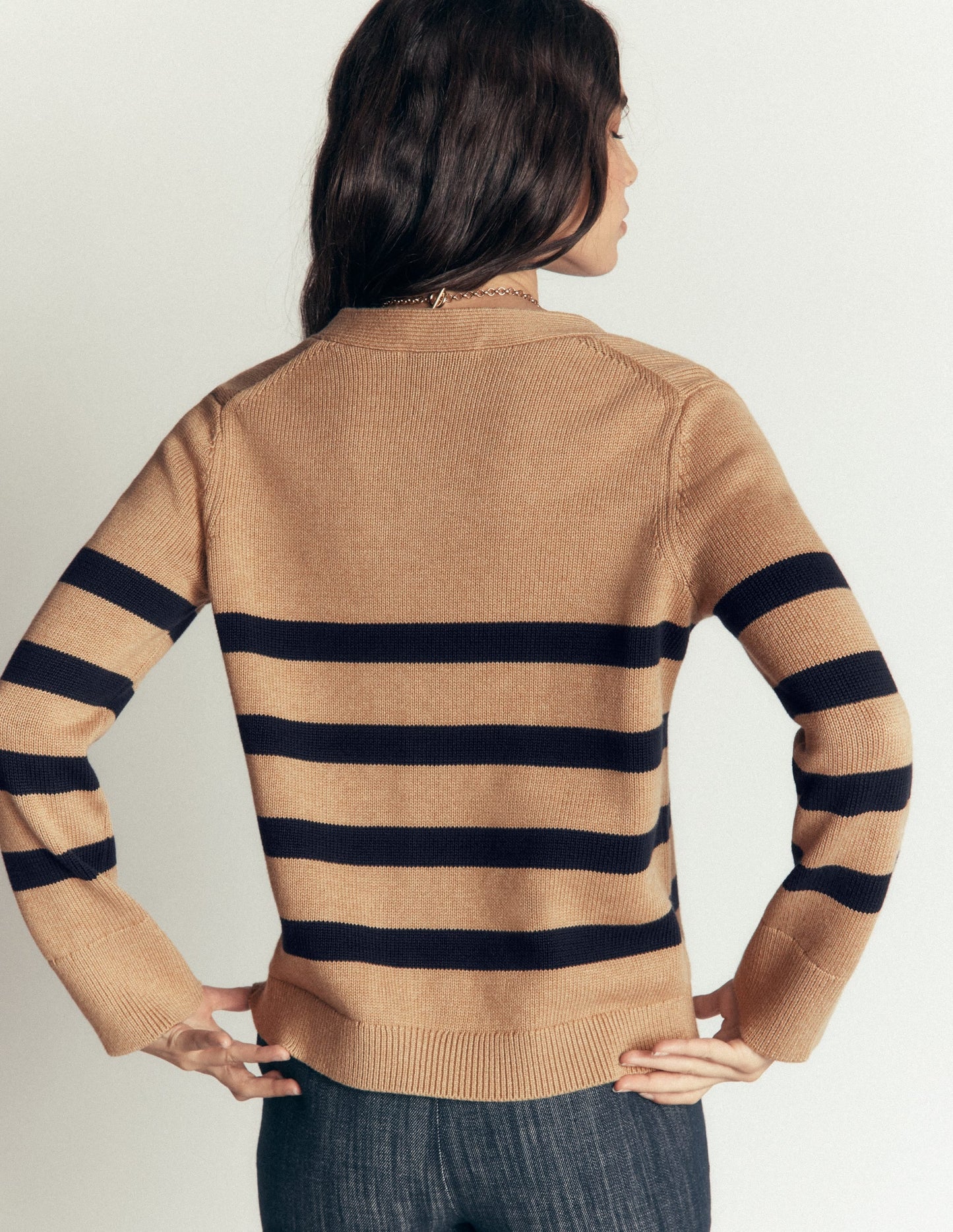 Lucy Relaxed Cotton Cardigan-Camel Melange, Stripe