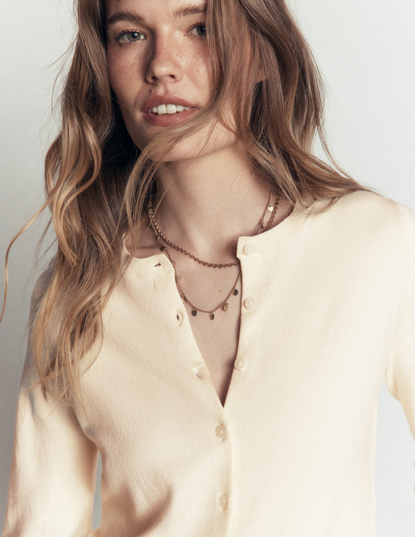 Camilla Cotton Crew Cardigan-Ivory