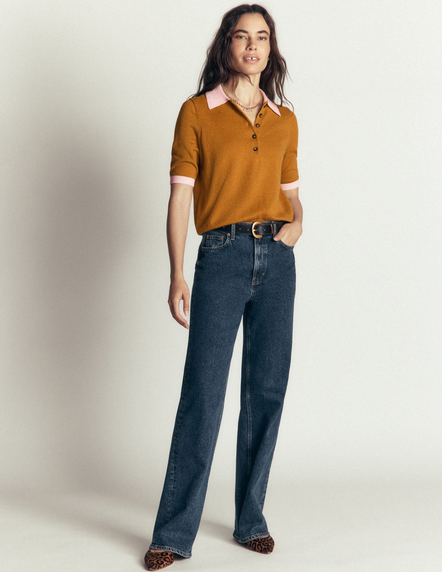 Collared Knitted T-shirt-Toffee Brown