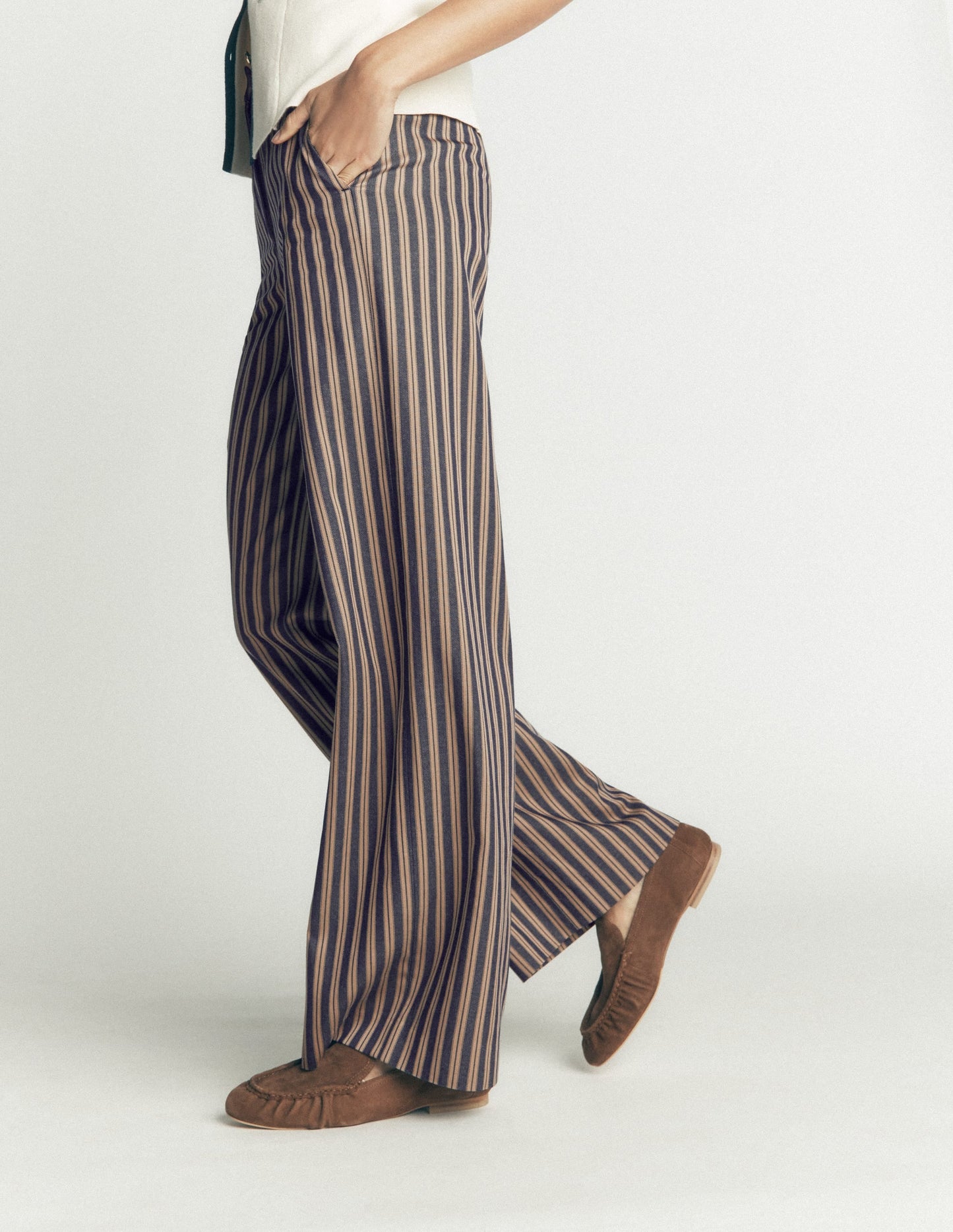 Belgravia Tailored Trousers-Navy, Camel Stripe