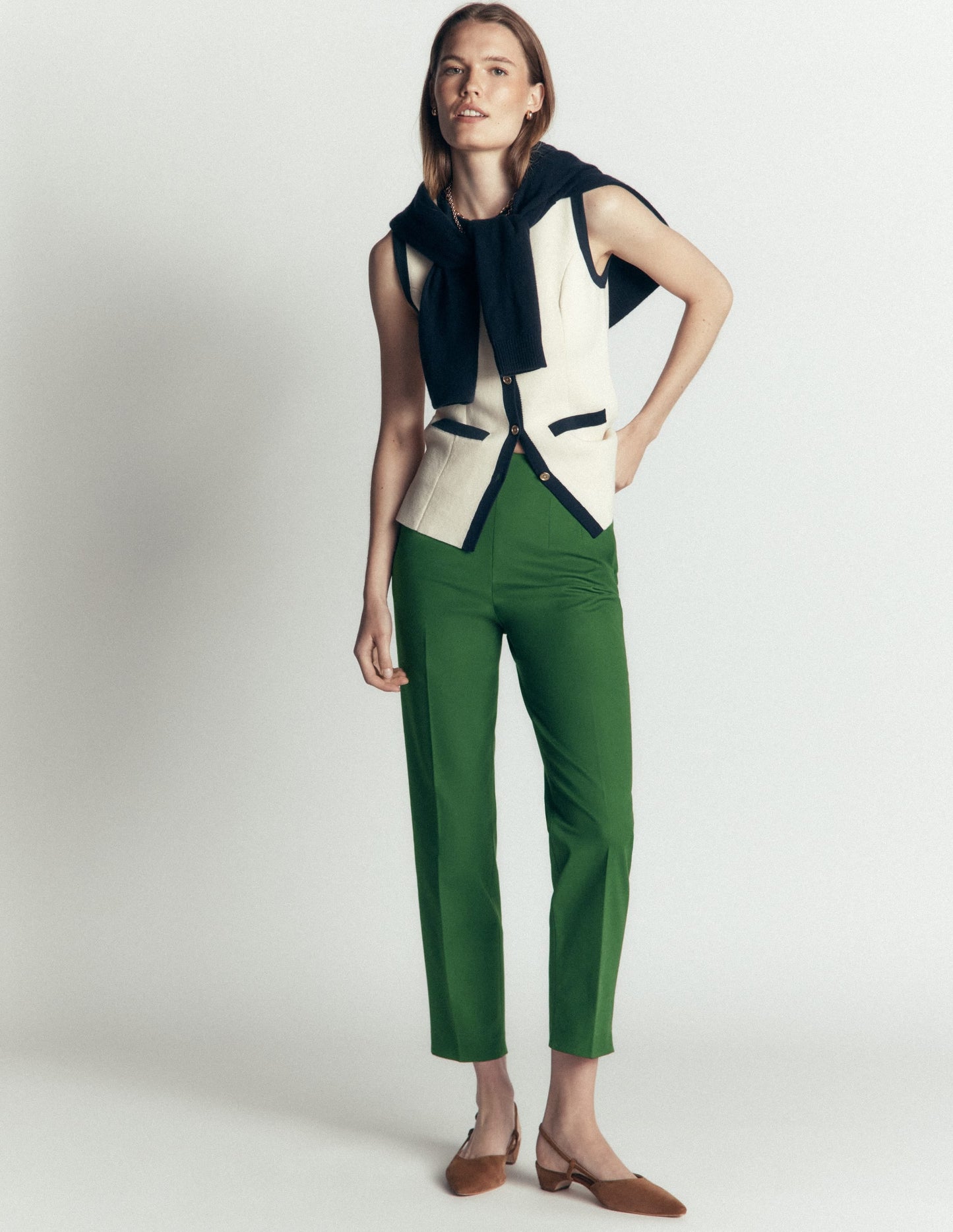 Slim Leg Cotton Trousers-Hunter Green