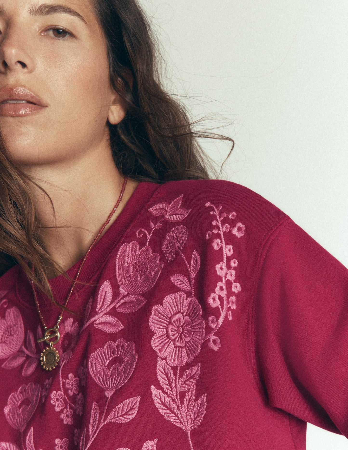 Emi Embroidered Sweatshirt-Rhododendron Embroidery