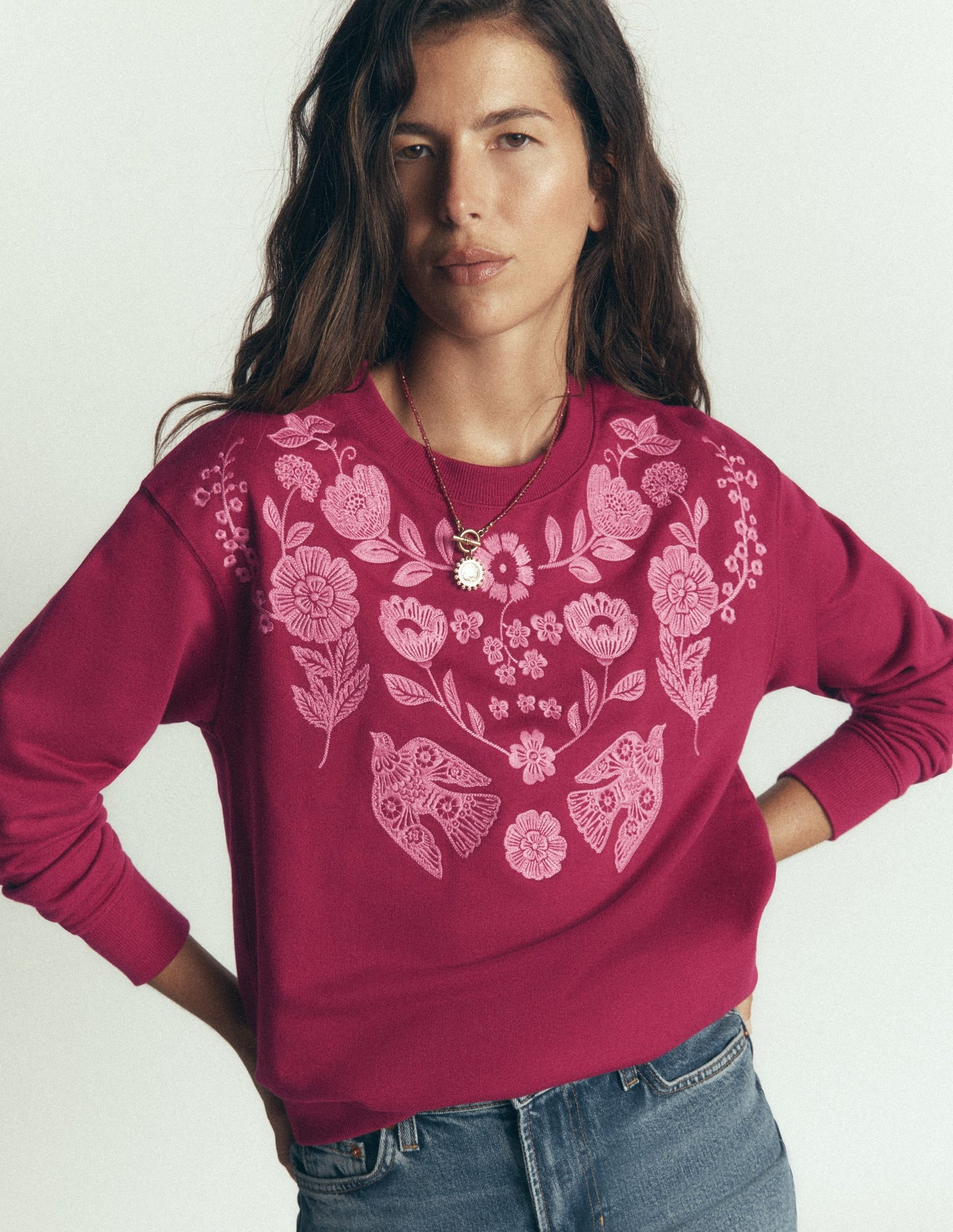 Emi Embroidered Sweatshirt-Rhododendron Embroidery