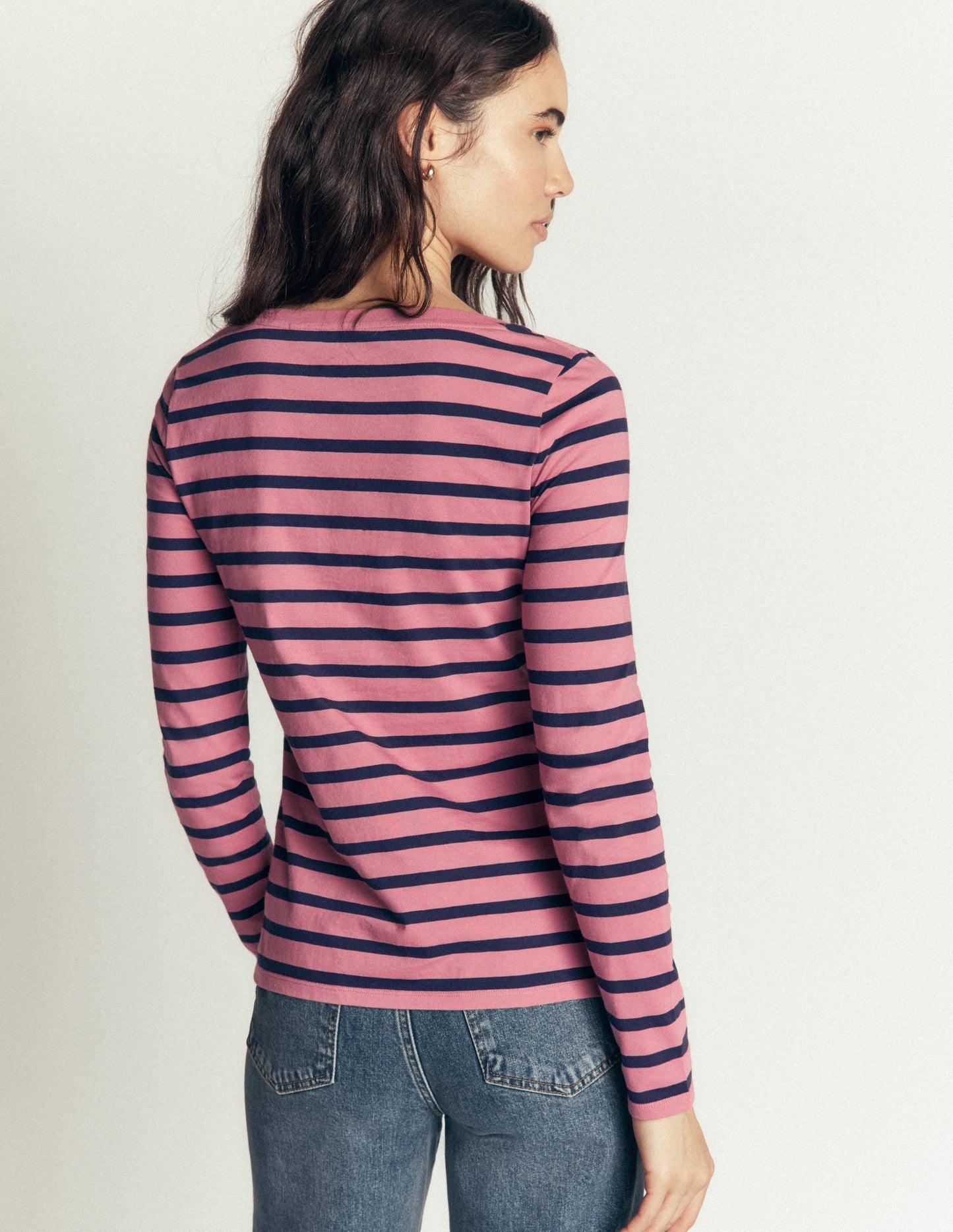 Olivia Long Sleeve Breton-Heather Rose and Navy Stripe