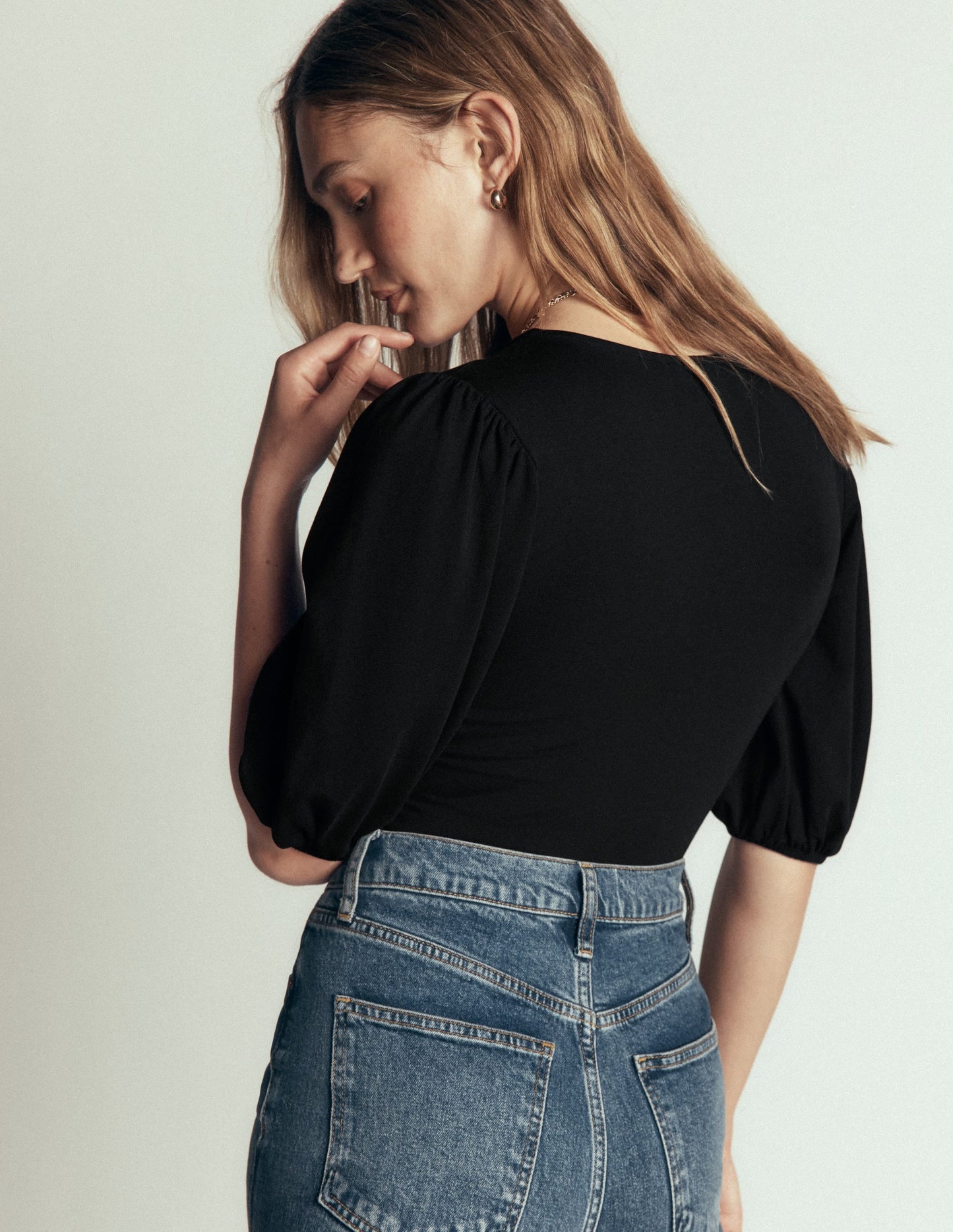Tia Ruched Wrap Top-Black