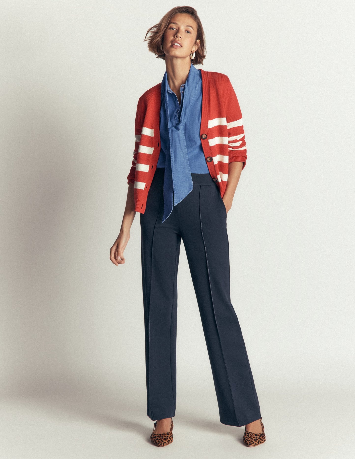 Tie Neck Denim Top-Light Vintage