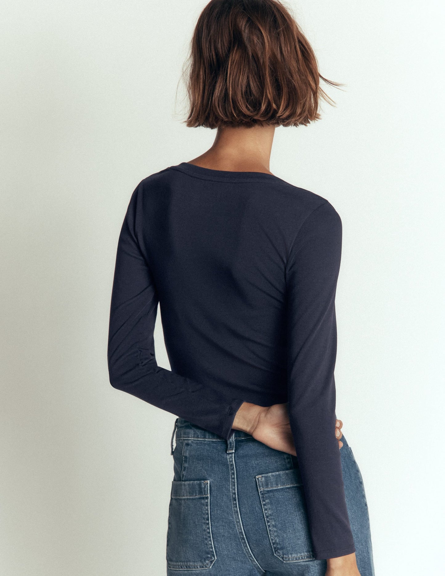 Annie Essential V Neck Top-Navy