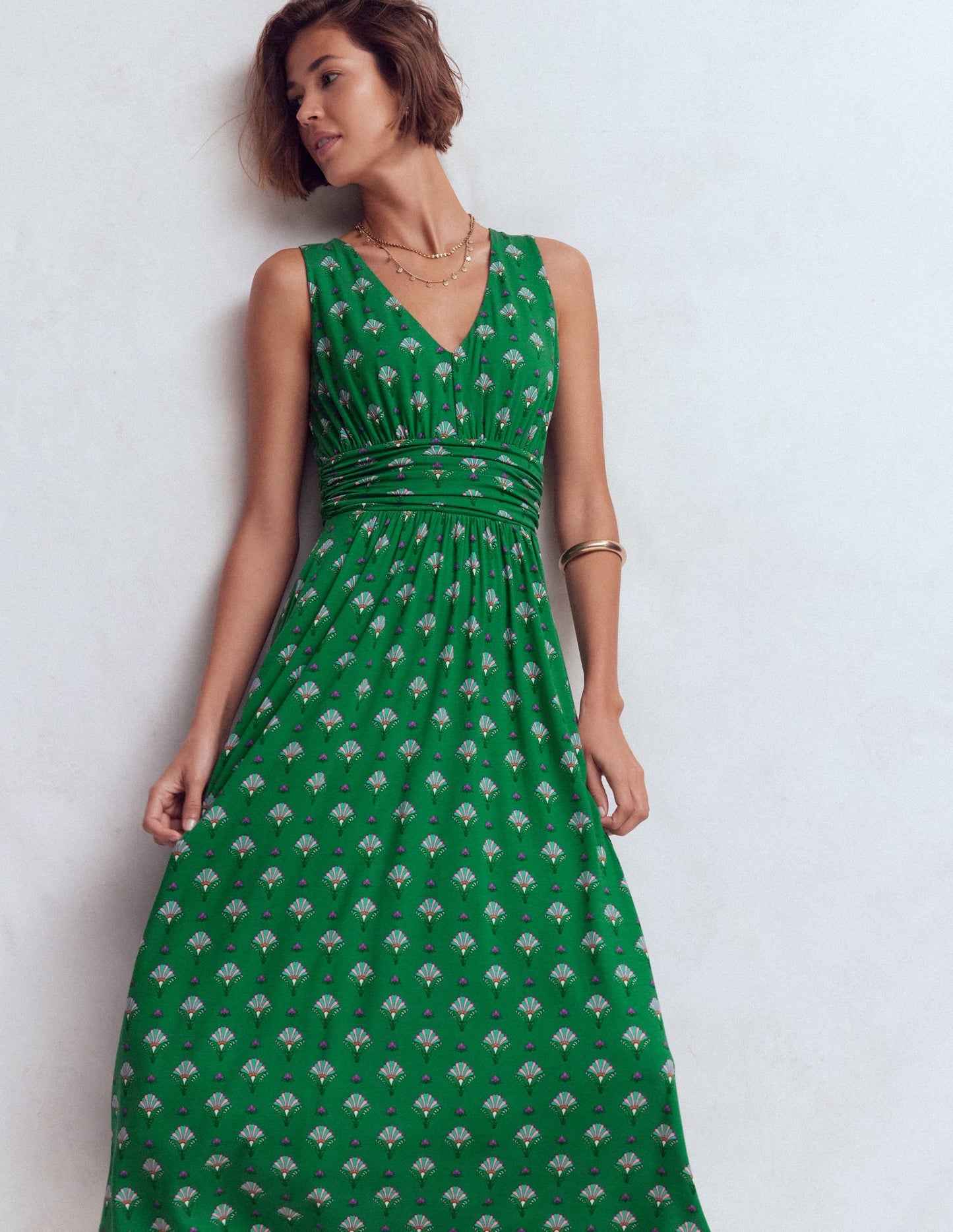 Elodie Jersey Maxi Dress-Green, Ornamental Floweret