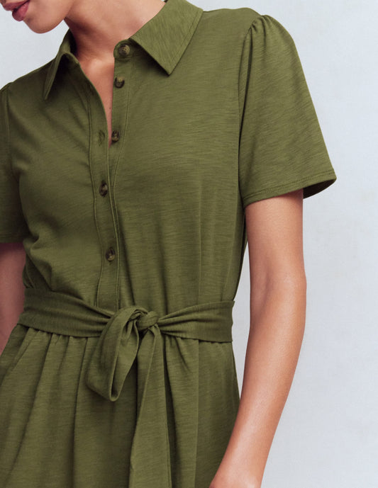 Patti Short Jersey Shirt Dress-Woodland Green