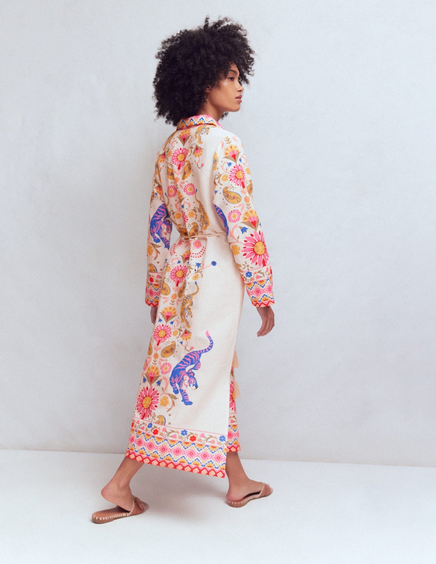 Notch Collar Linen Blend Tunic-Multi Tiger Tapestry