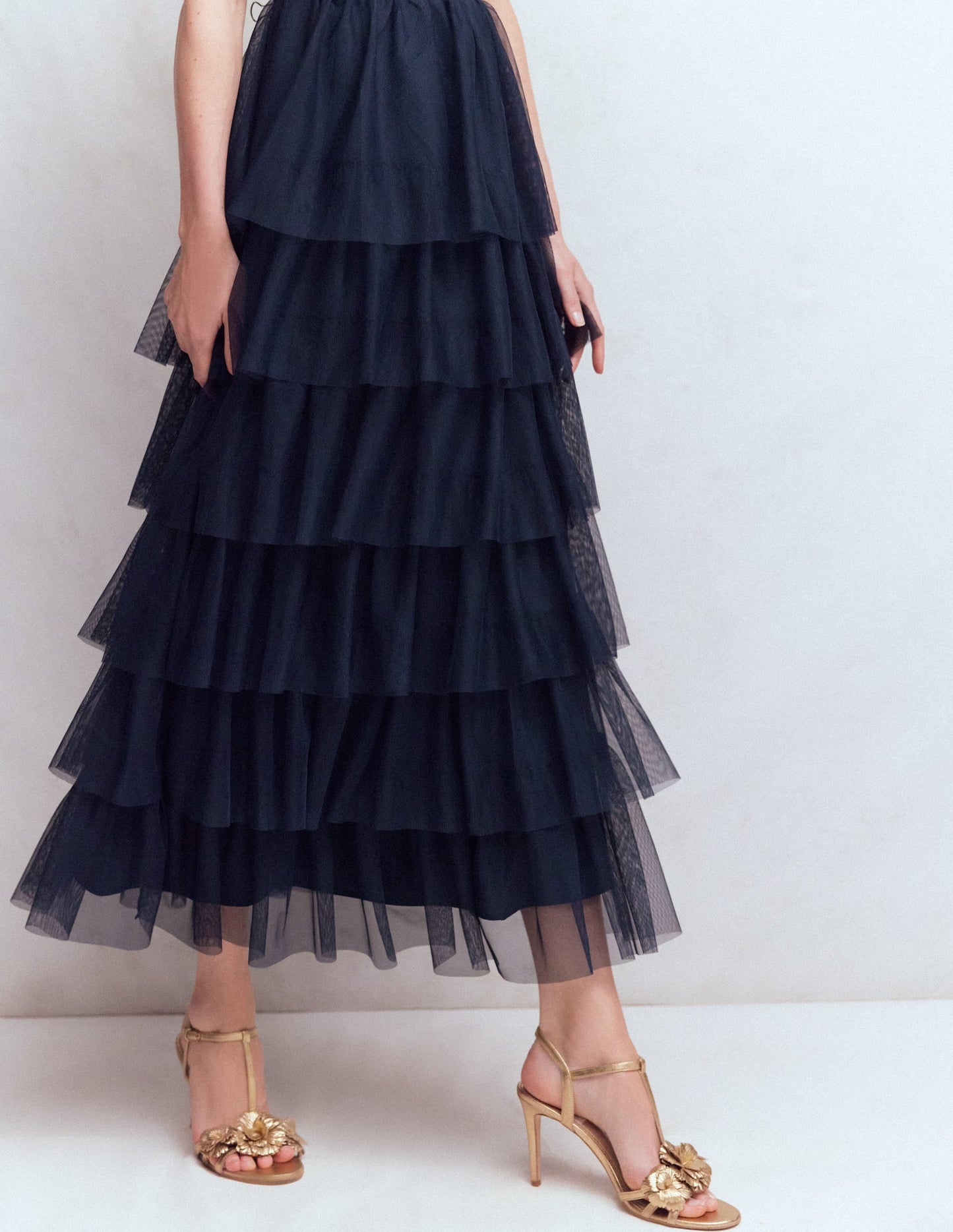 Ruffle Tulle Tiered Dress-Navy
