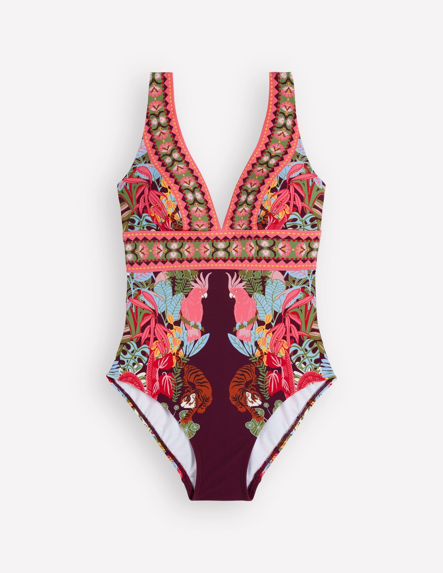 Porto V-neck Swimsuit-Chocberry, Tropical Safari