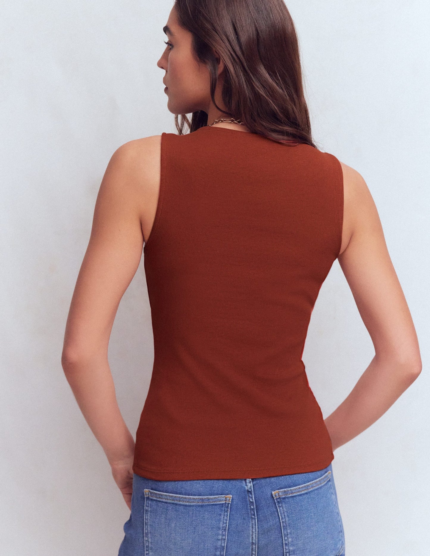 Evie Button Through Rib Vest-Burnt Orange