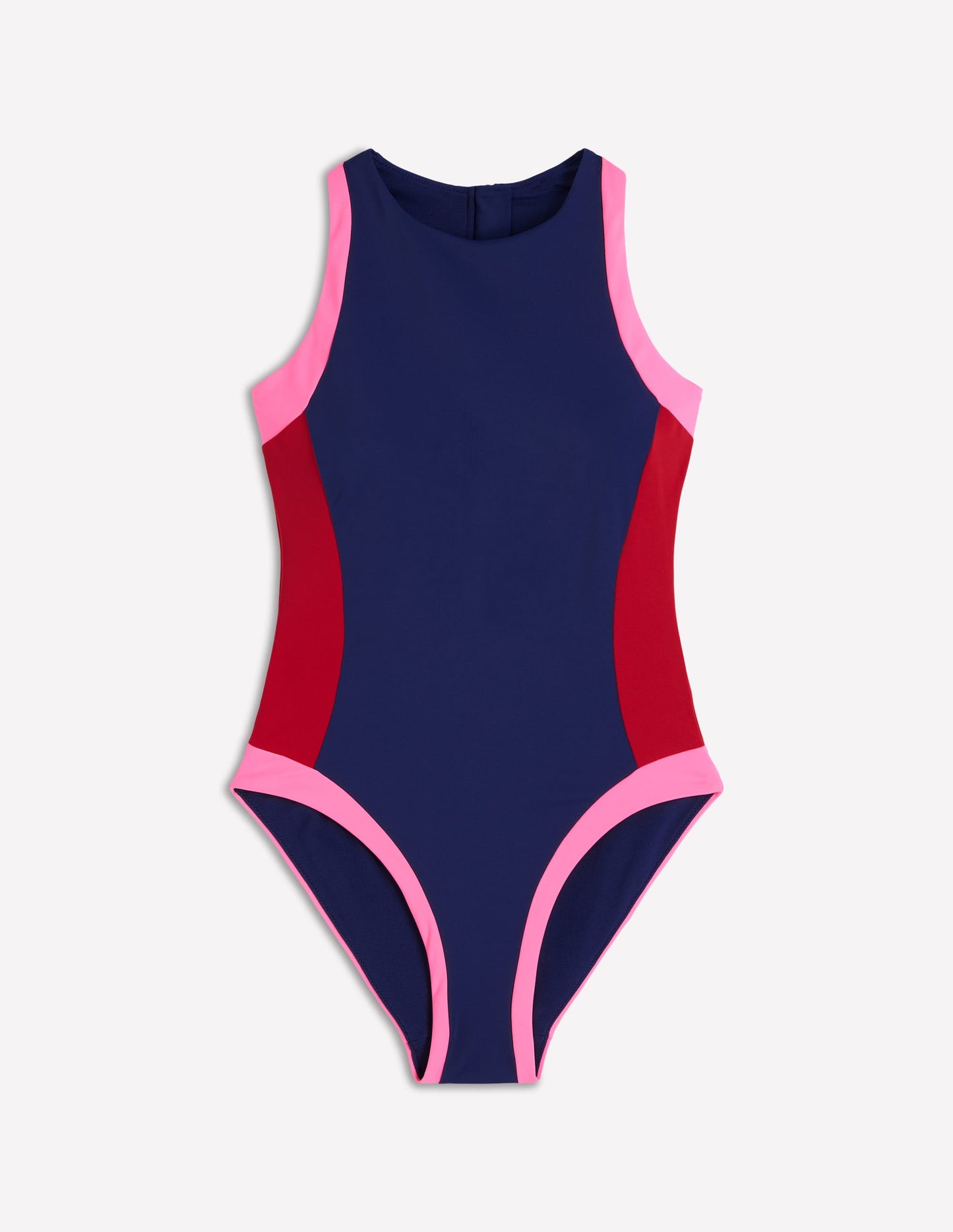 Sporty High Neck Swimsuit-Navy, Colourblock