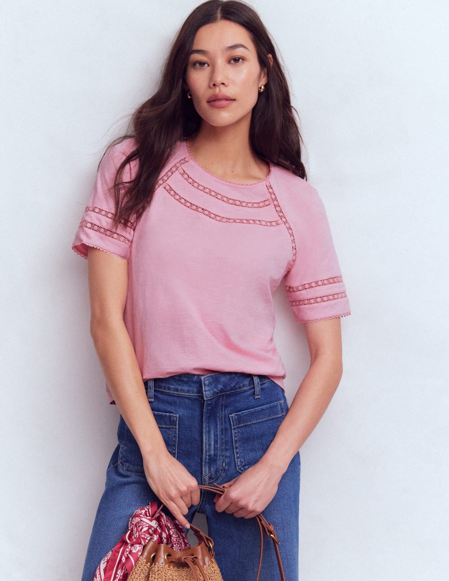 Poppy Trim Crew T-shirt-Pink Dolphin