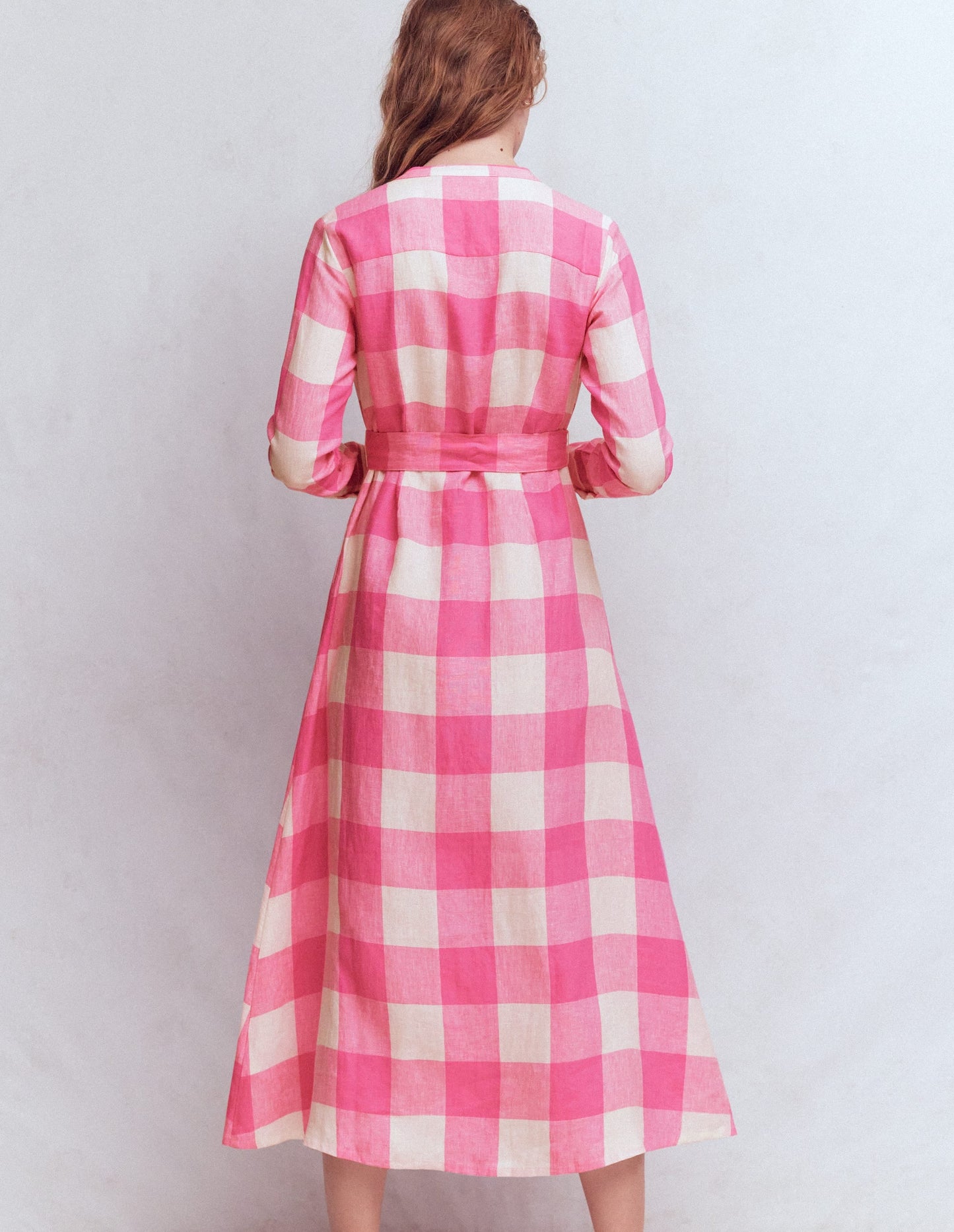 Mollie Linen Midi Dress-Pink Punch Gingham