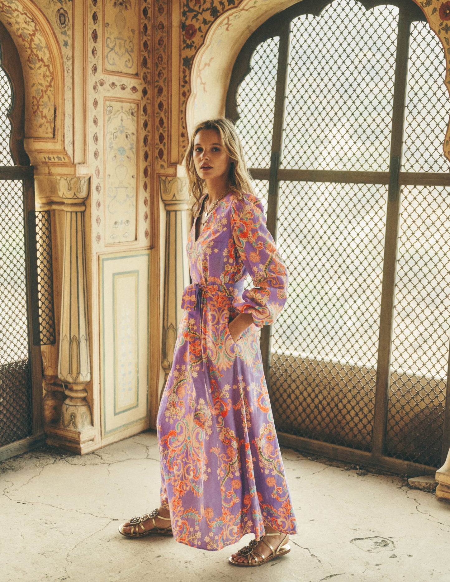 Florence Linen Blend Dress-Multi Enchanting Bouquet