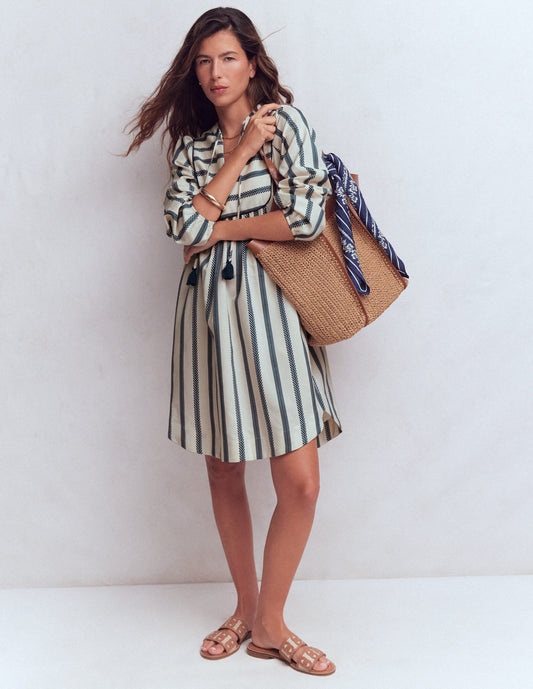 Pia Cotton Yoke Dress-Blue Stripe