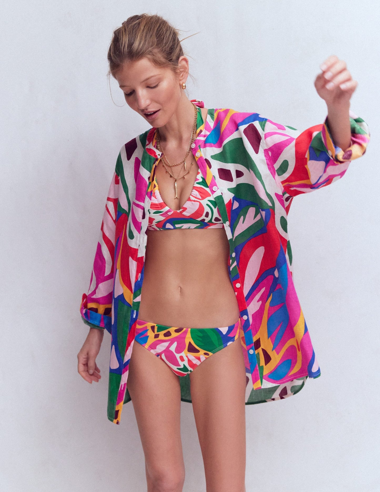 Longline Linen Shirt-Multi, Leafy Cascade
