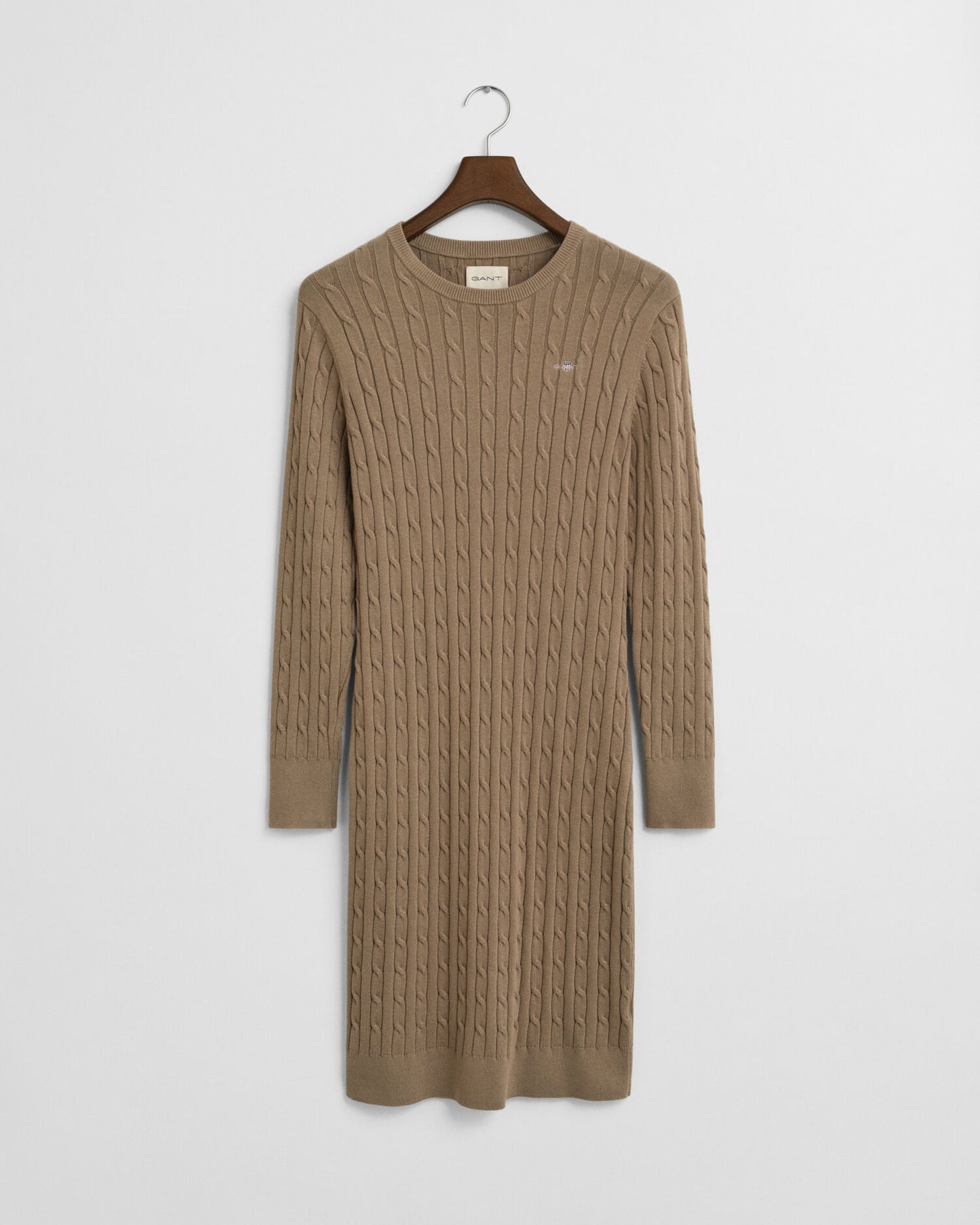 Robe Col Rond en Coton Extensible à Maille Torsadée