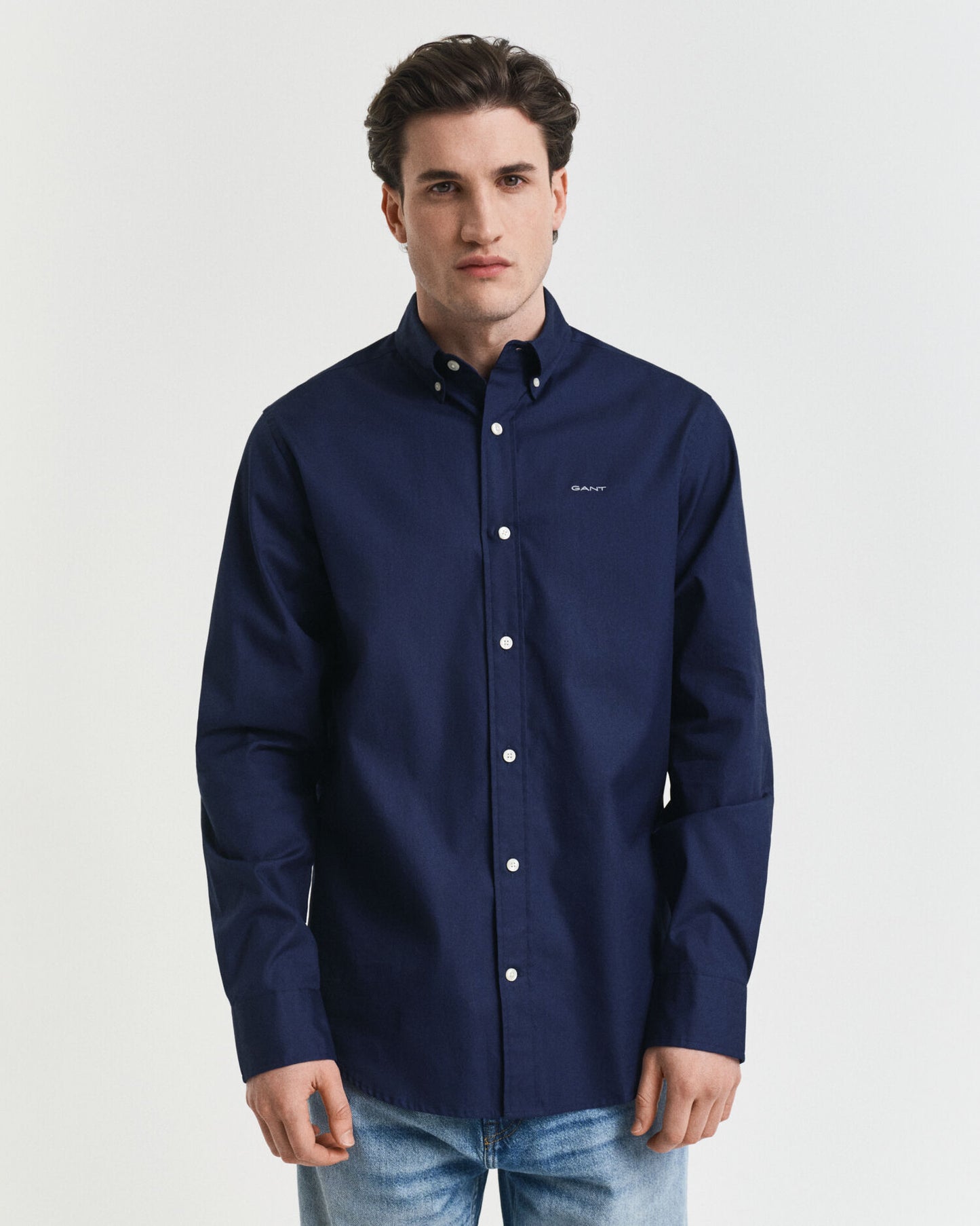Chemise Oxford en point de croix coupe droite