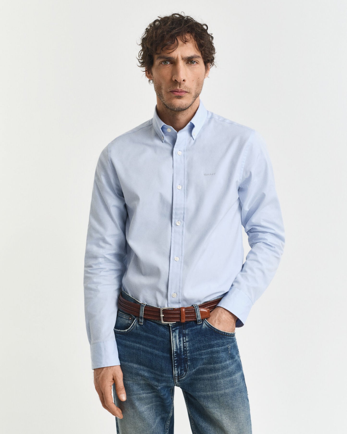 Chemise Oxford en point de croix coupe droite