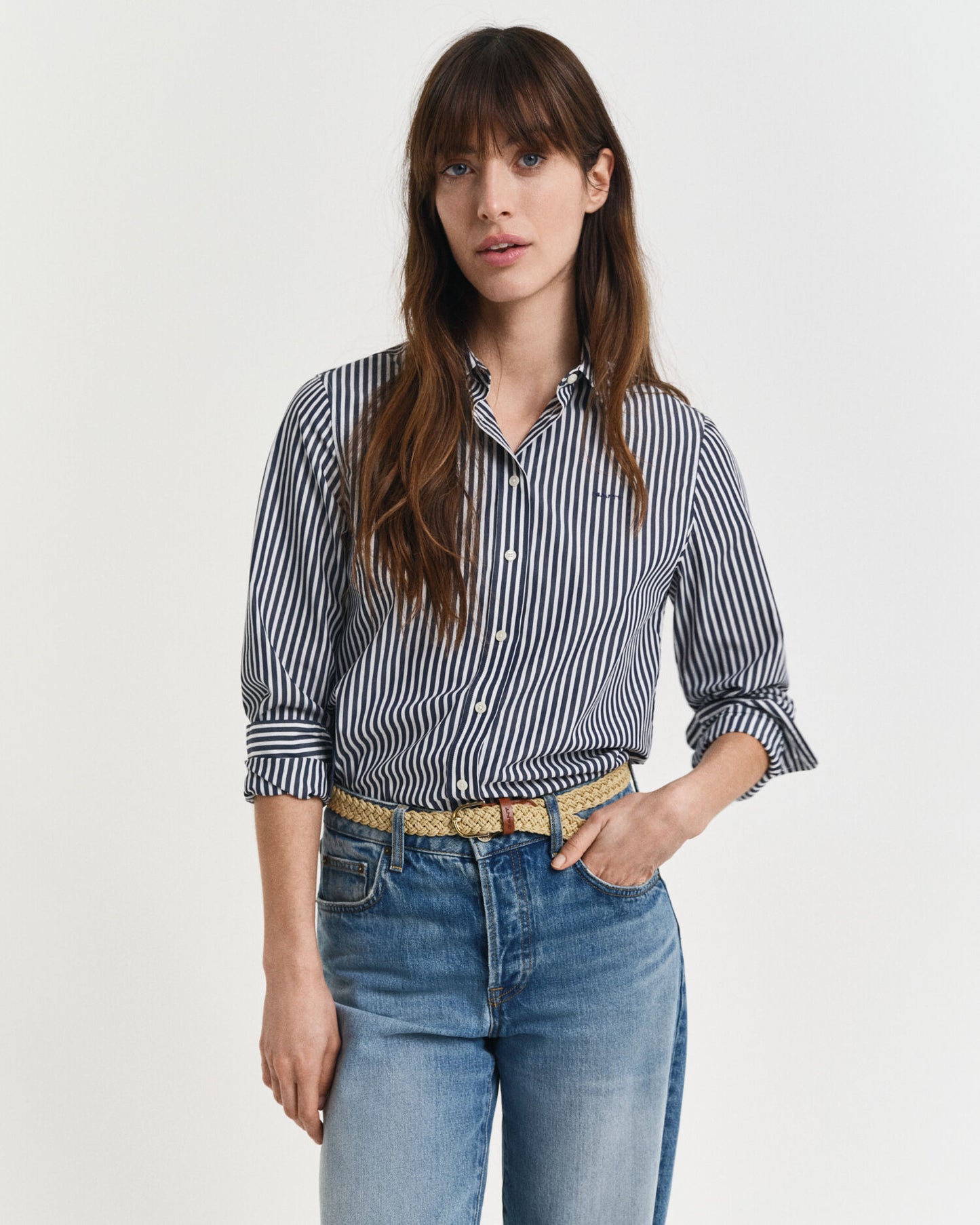 Chemise Popeline Rayée Classique Coupe Droite