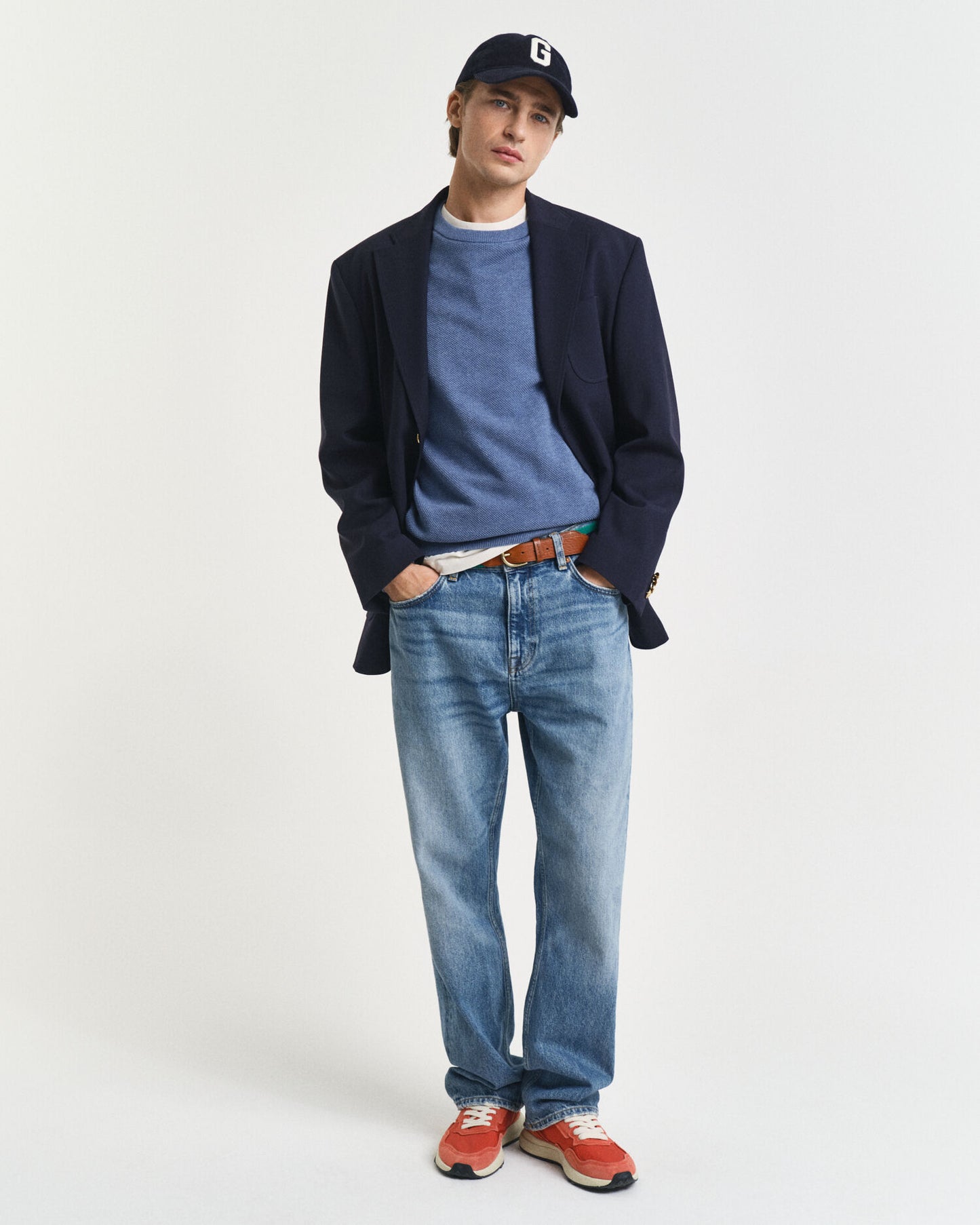 Baumwoll-Piqué-Pullover mit Rundhalsausschnitt