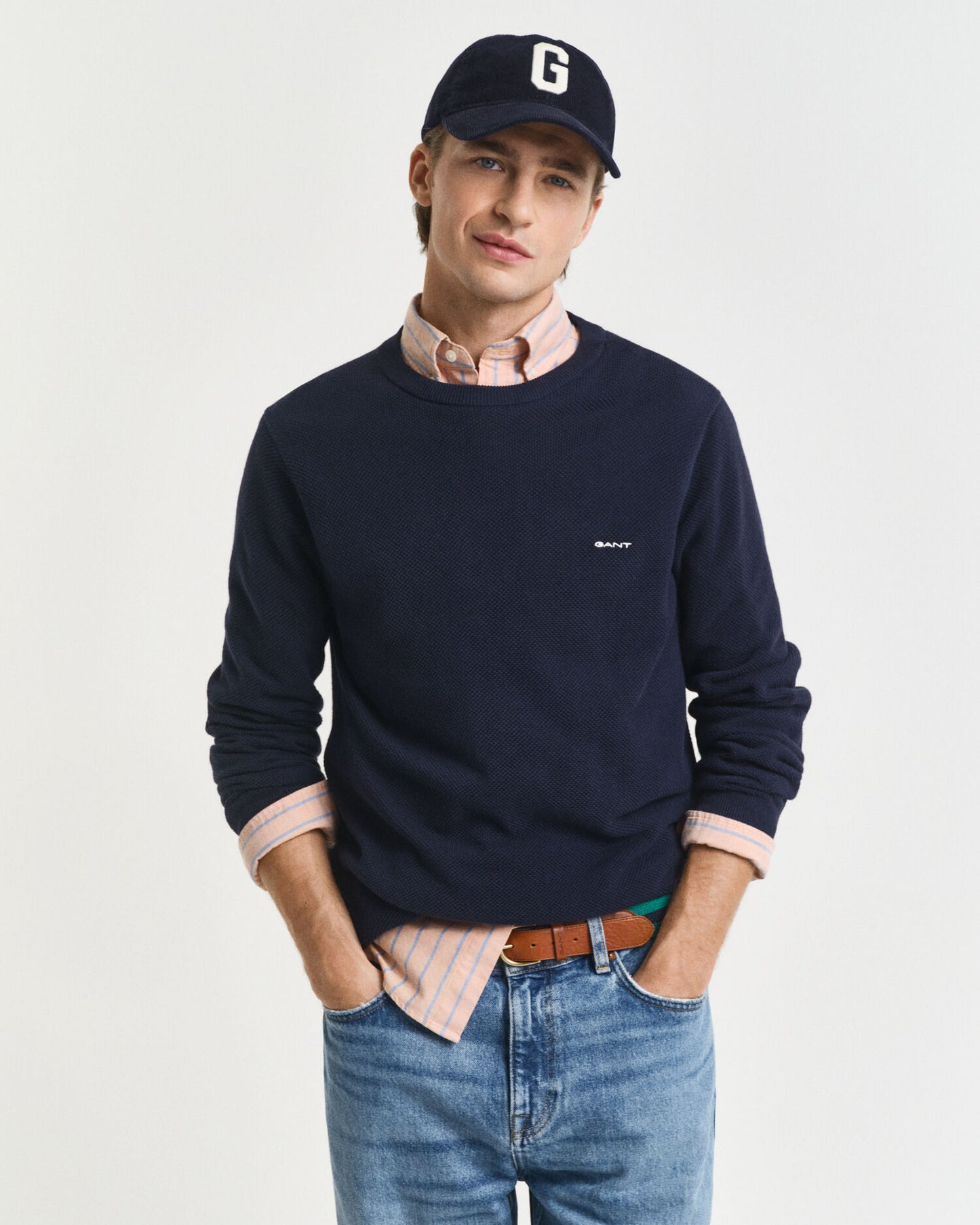 Baumwoll-Piqué-Pullover mit Rundhalsausschnitt