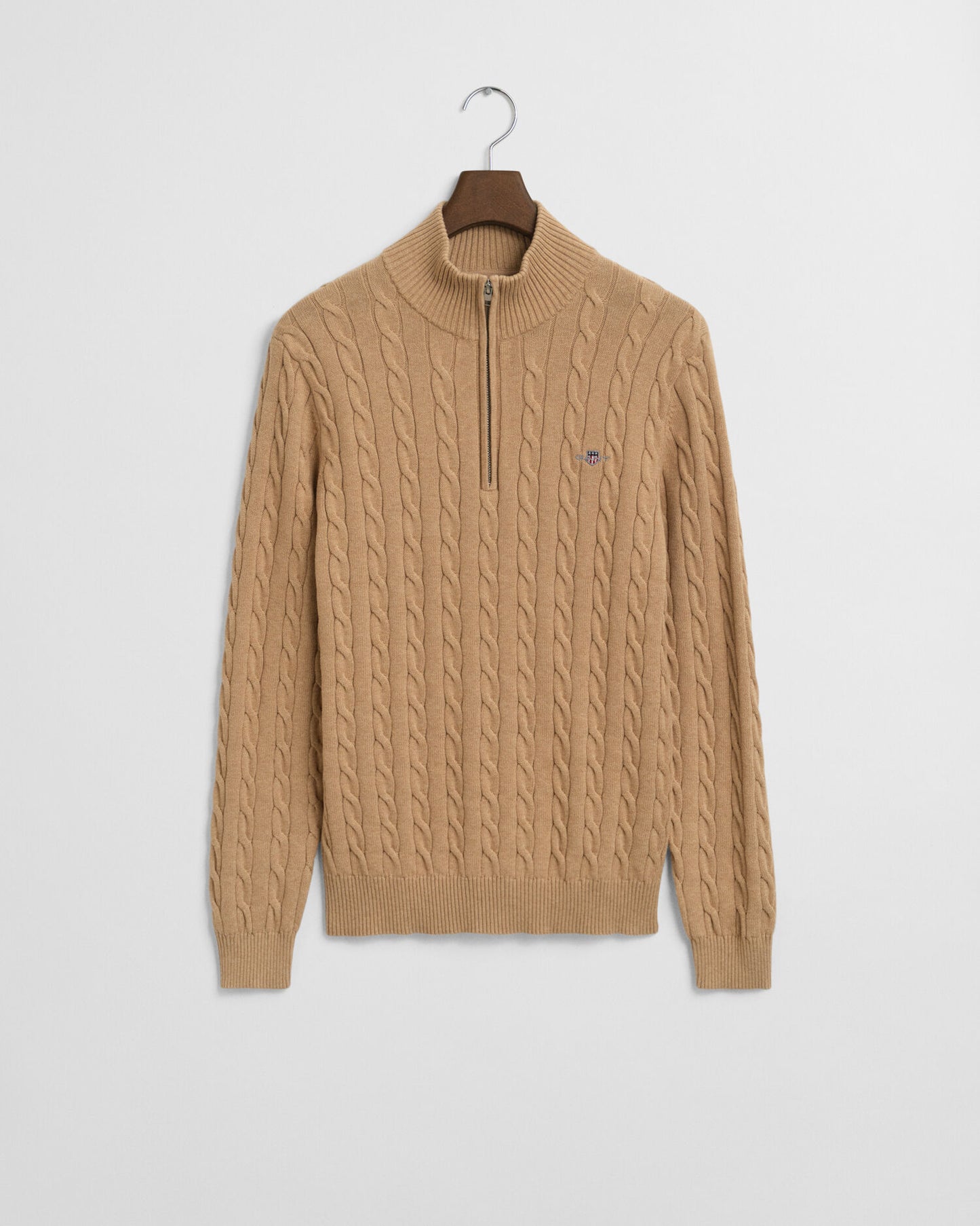 Baumwoll-Half-Zip-Pullover mit Zopfmuster