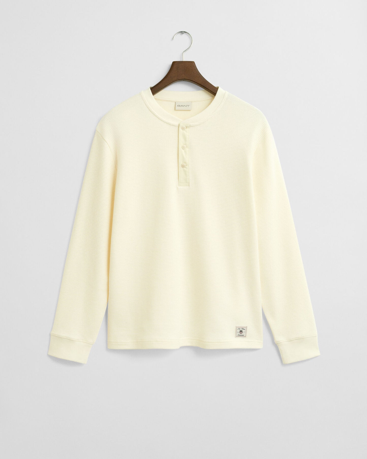 T-shirt Henley à manches longues texturé gaufré