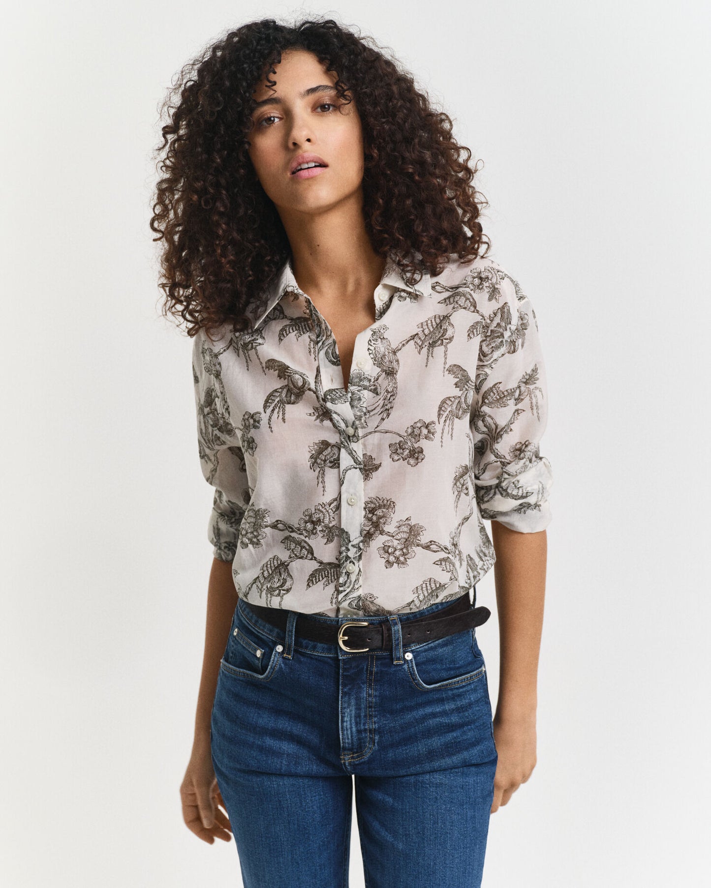 Chemise décontractée en coton et soie à imprimé arbres