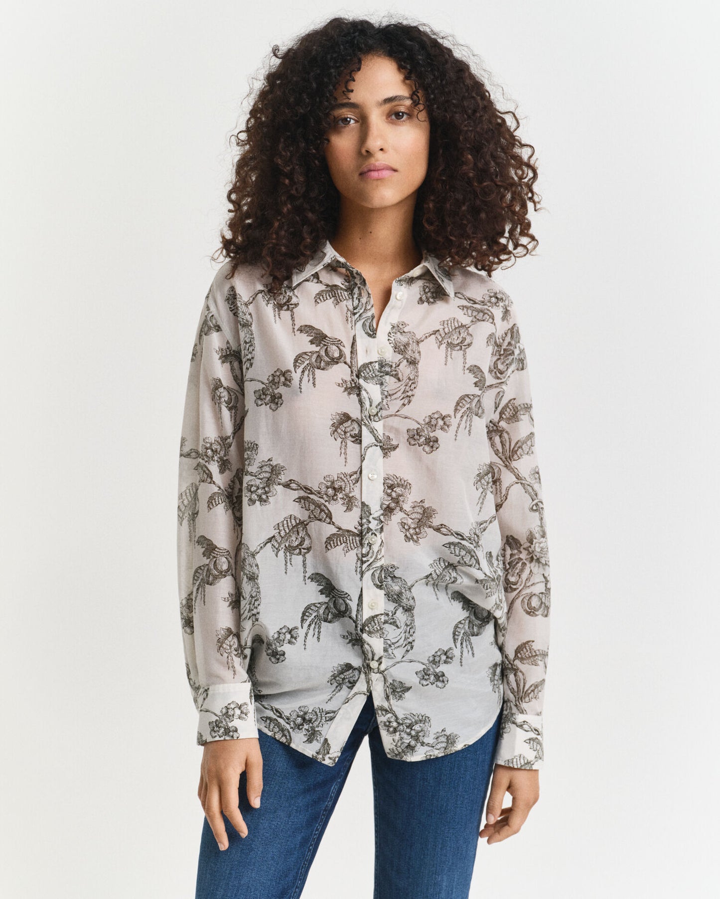 Chemise décontractée en coton et soie à imprimé arbres