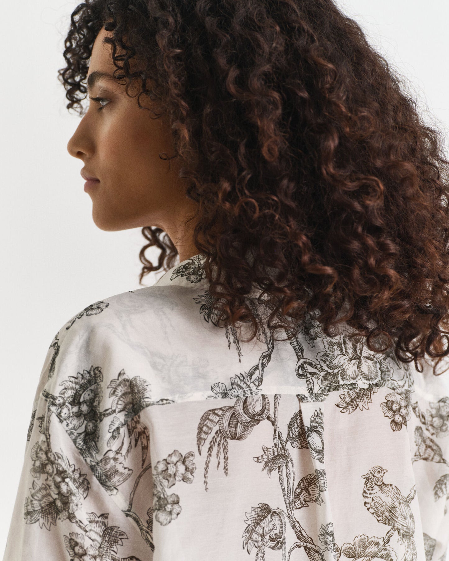 Chemise décontractée en coton et soie à imprimé arbres