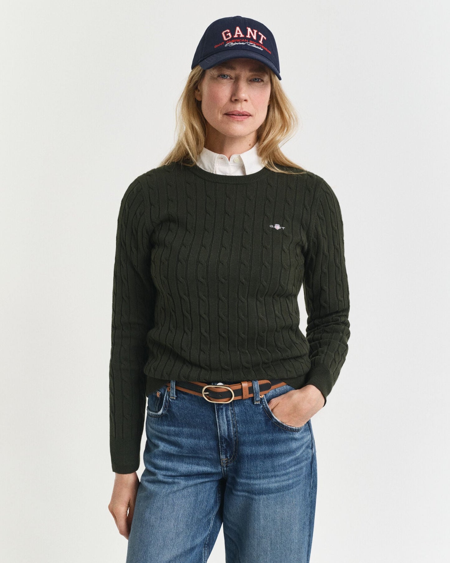 Pull ras du cou en tricot torsadé de coton stretch