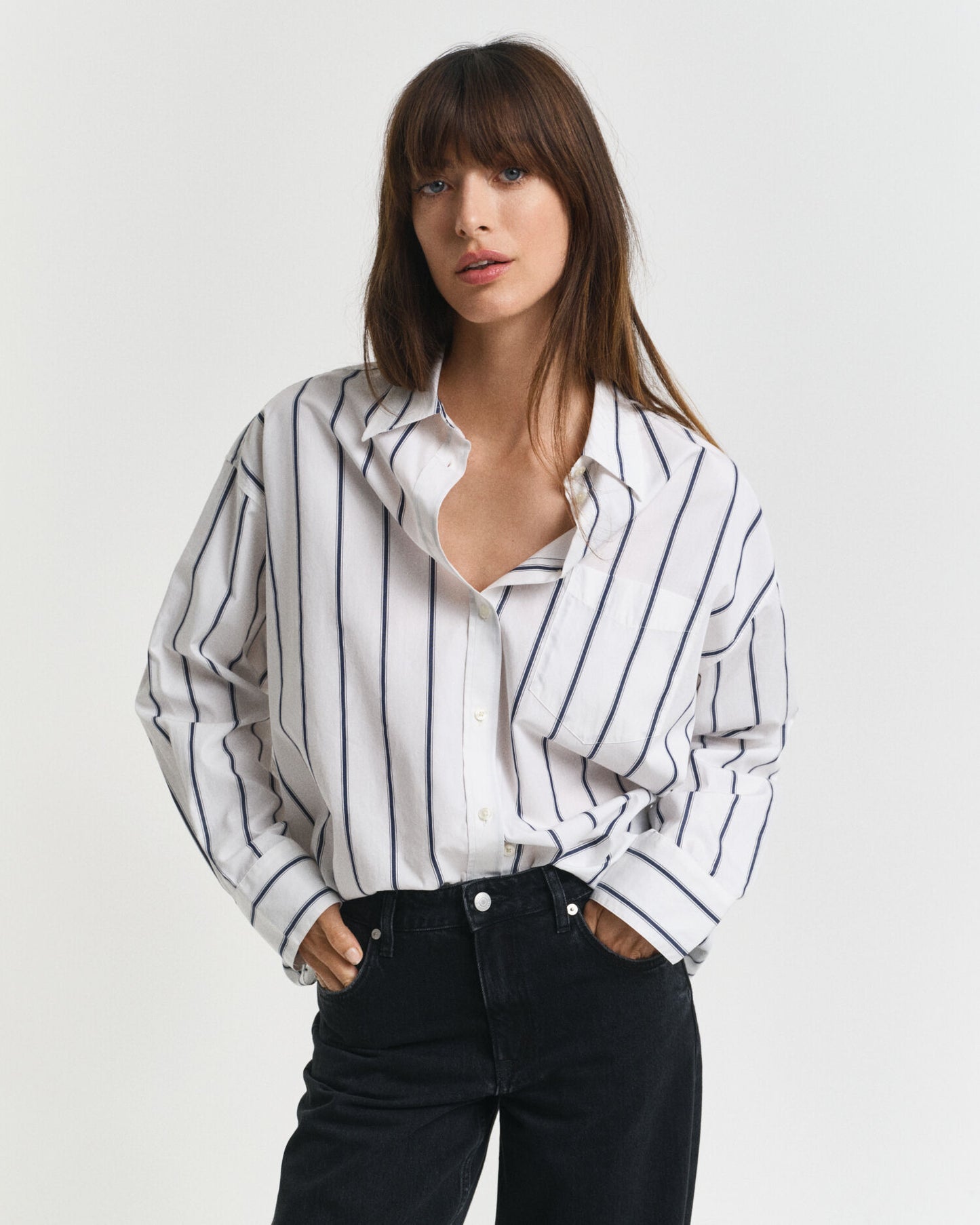 Chemise classique surdimensionnée en popeline rayée