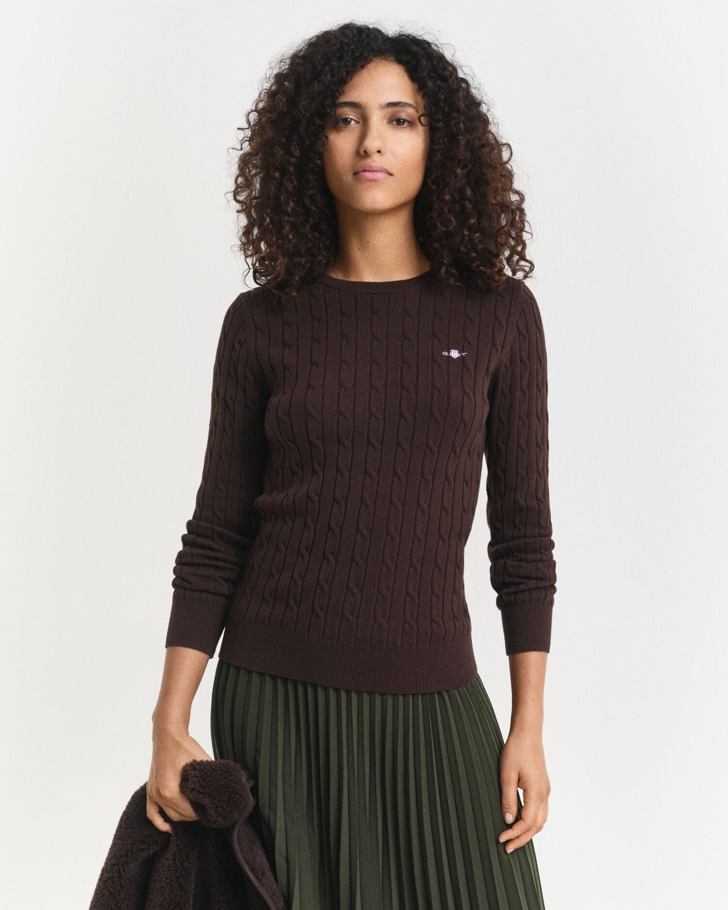 Pull ras du cou en tricot torsadé de coton stretch